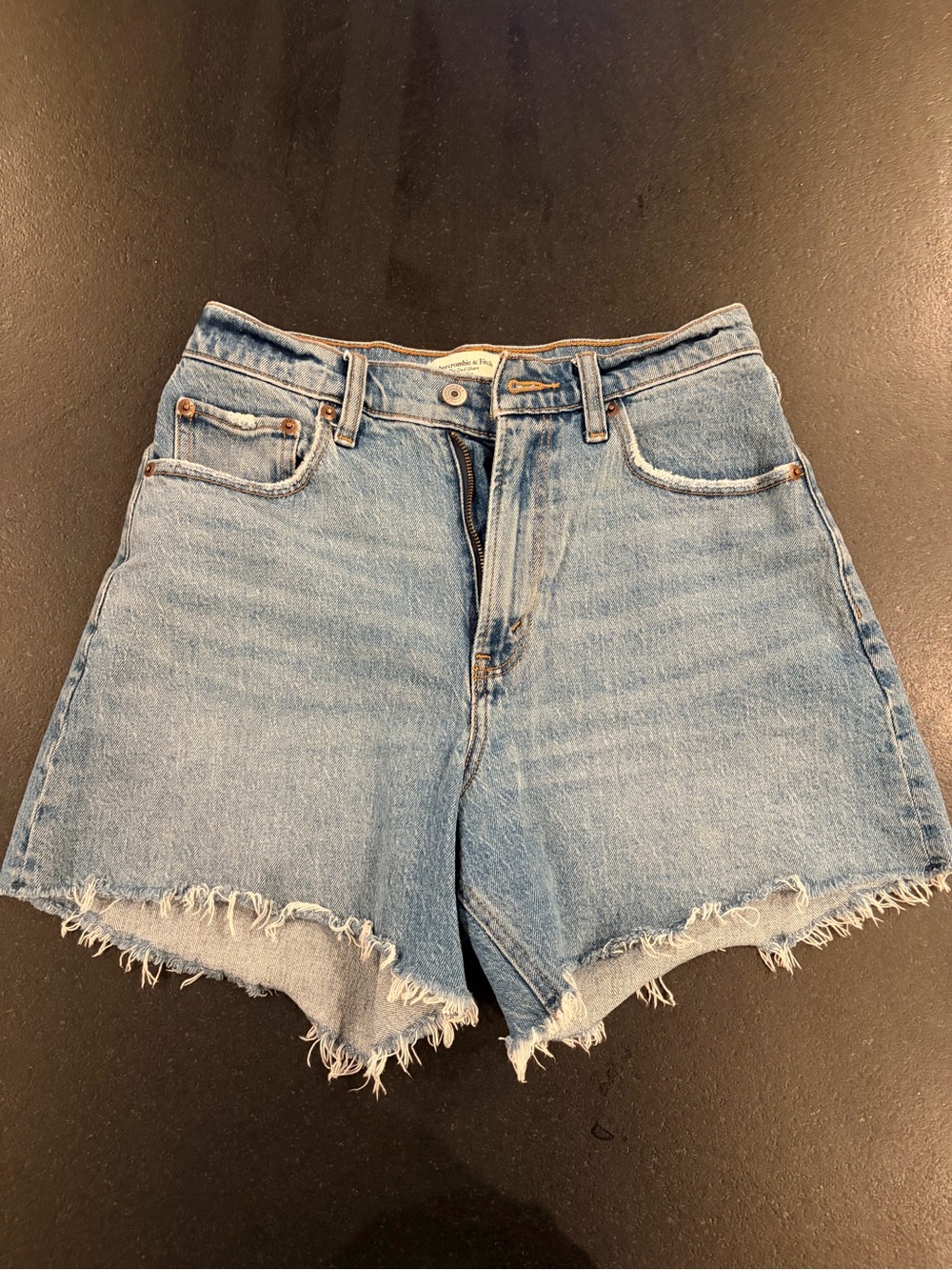 Abercrombie & Fitch Light Blue High-Rise Frayed Denim Shorts